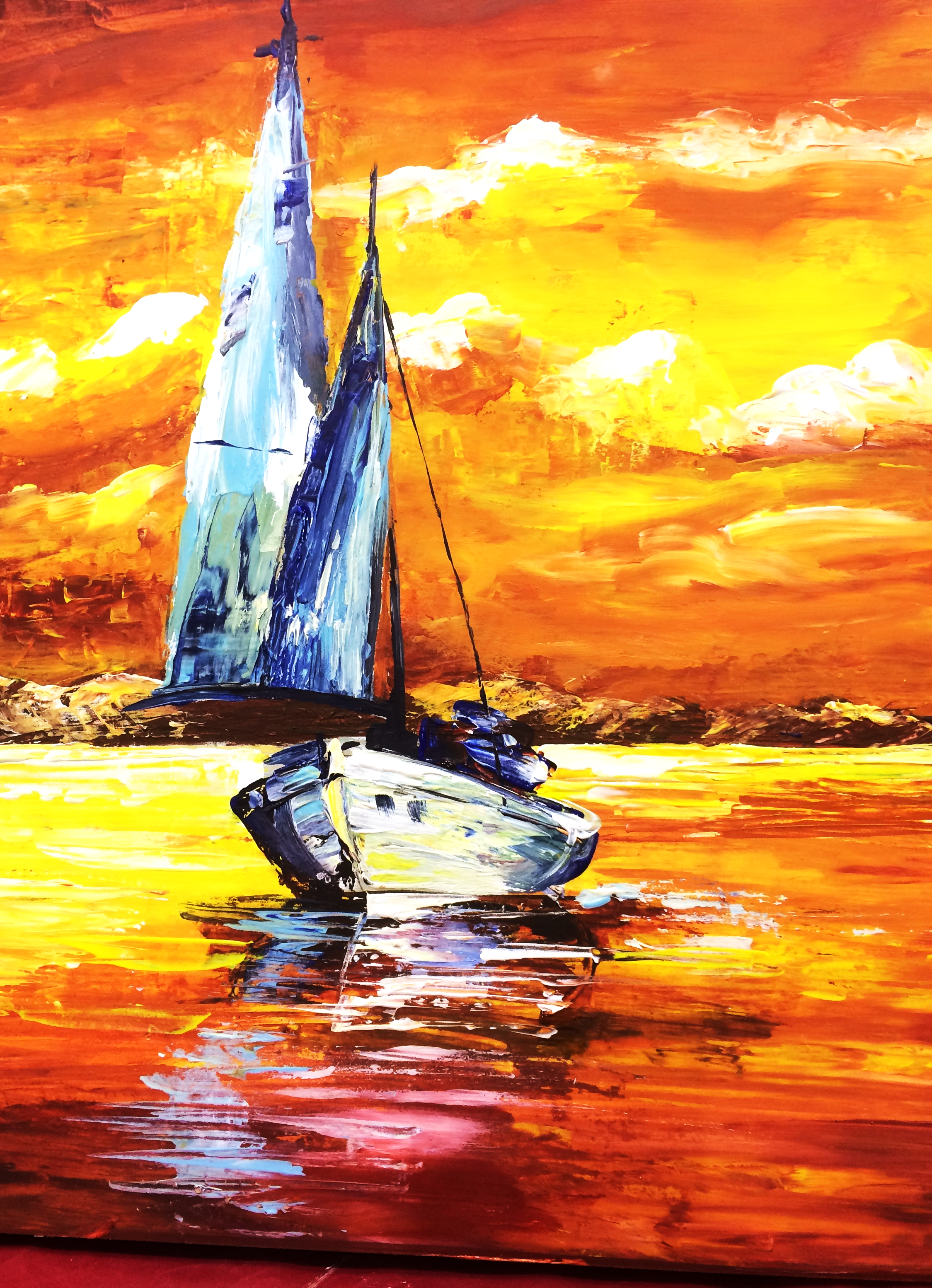 atardecer velero 50x40 tecnica oleo